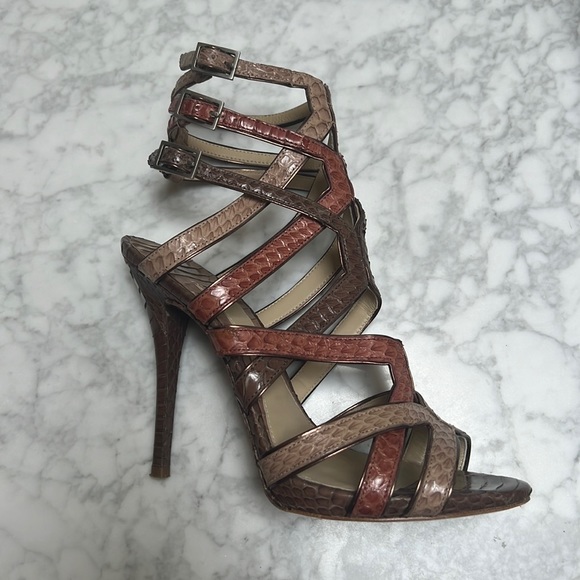Brian Atwood Natural Python Sandals. 7 - Picture 1 of 9